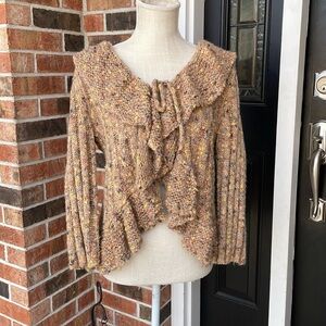 Ruby Rd. Boho Multicolor Wool Blend‎ Knit Ruffle Cropped Cardigan Sweater